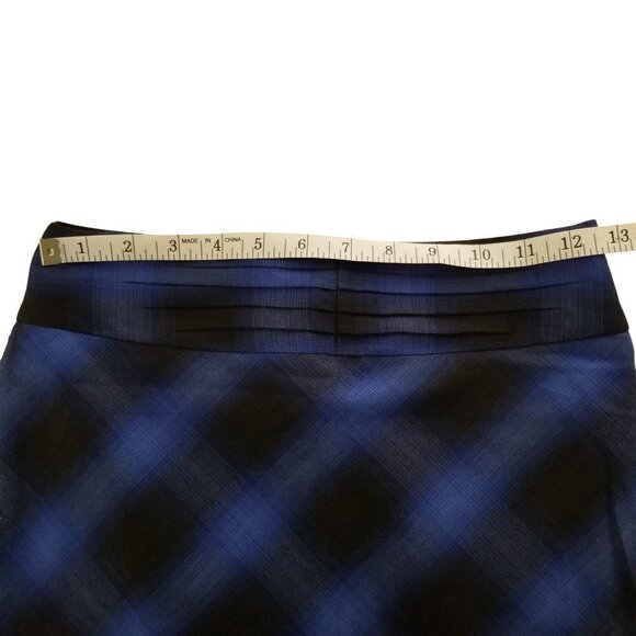The Limited 0 Blue Black Plaid Pencil Skirt Back Slit Pleated waist Office - Picture 4 of 7
